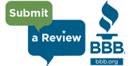 Submit a review badge with BBB logo.
